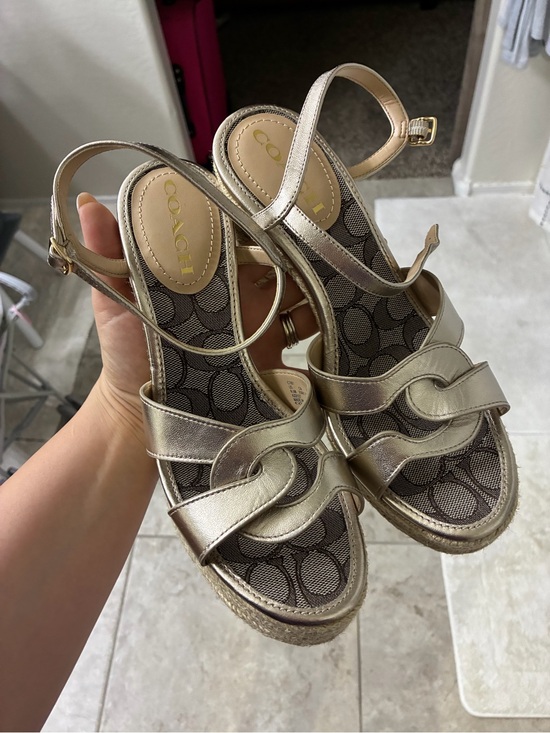 Coach Shoes - Coach Gold Metallic Espadrille Wedge Sandals